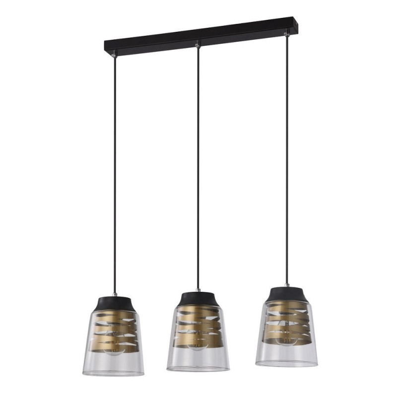 Suspension luminaire FRESNO bande 3xE27 - noir / or