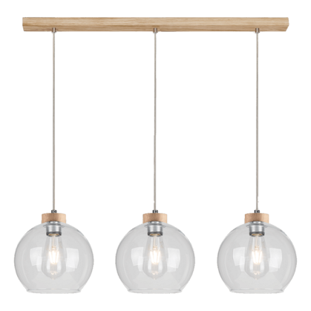 Lampe Suspendue design LAGUNA bande 3xE27 - chêne huilé / transparent