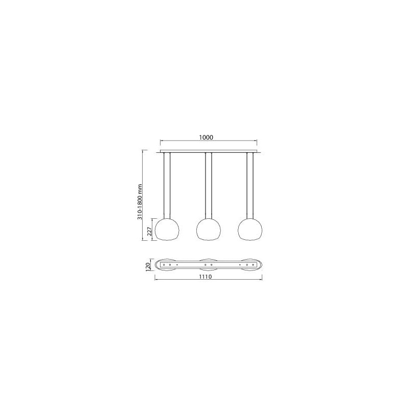 Lampe Suspendue design LENS 3xE14 - fumé