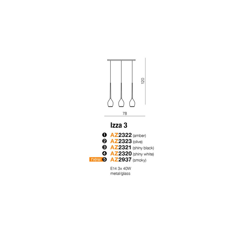 Suspension design IZZA 3 3xE14 - fumé