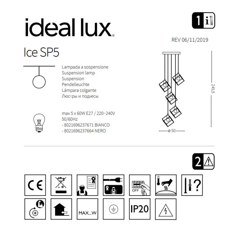 Suspension design ICE SP5 5xE27 - laiton / noir