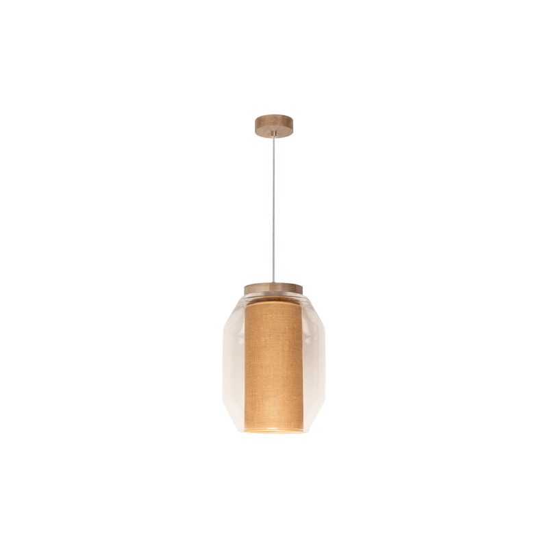 Suspension luminaire design VASO JUTE diamètre 25cm E27 - chêne huilé / beige