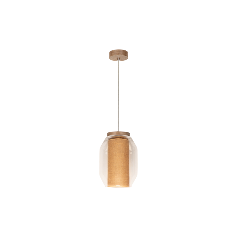 Lampe Suspendue design VASO JUTE diamètre 19cm E27 - chêne huilé / beige