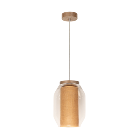 Lampe Suspendue design VASO JUTE diamètre 19cm E27 - chêne huilé / beige