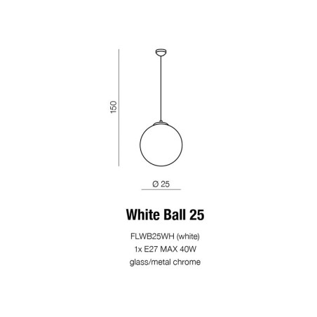 Suspension design WHITE BALL 25 E27 40W blanc