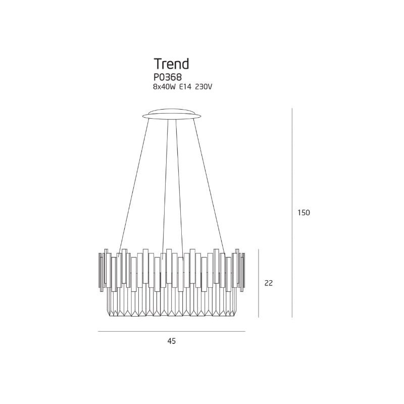 Suspension TREND 8xE14 - or Cristal