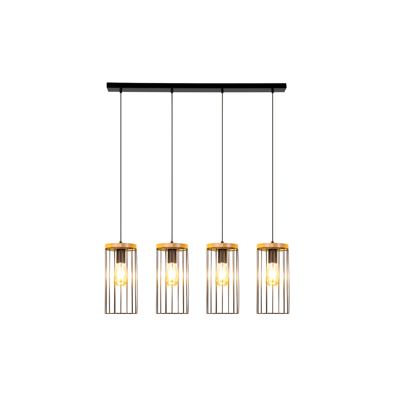 Suspension luminaire design TIMEO bande 4xE27 - noir / chêne huilé