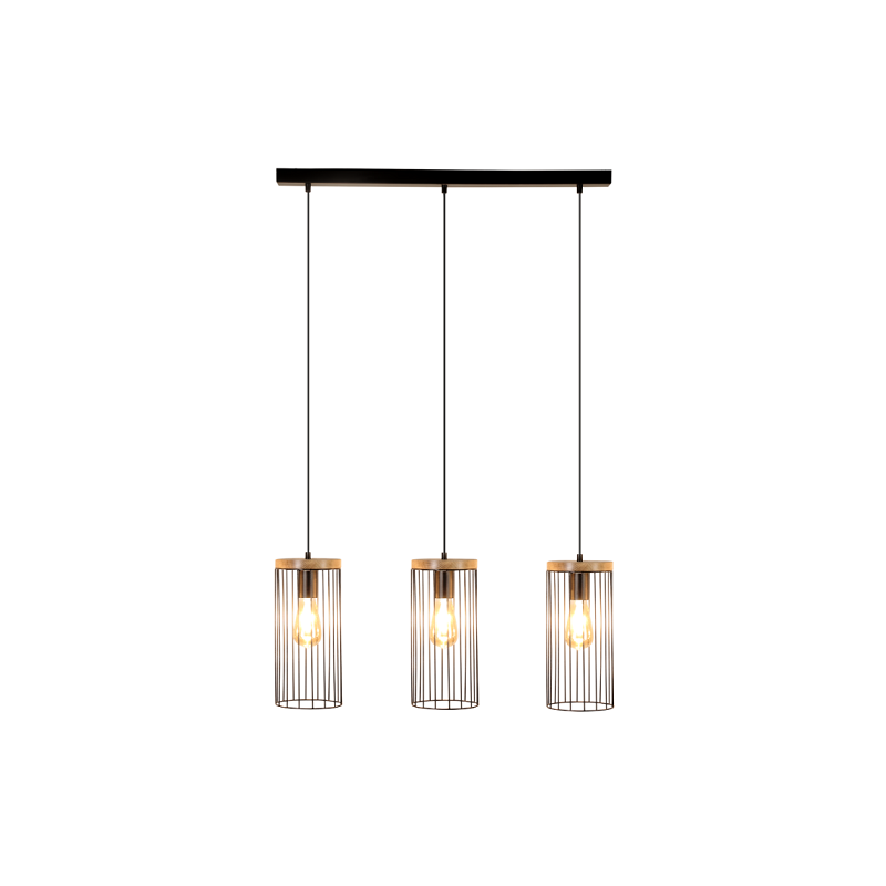 Lampe Suspendue design TIMEO bande 3xE27 - noir / chêne huilé