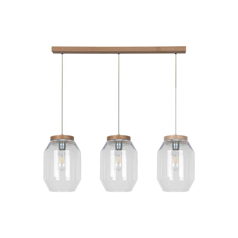 Suspension luminaire design VASO 3xE27 - chêne huilé / transparent