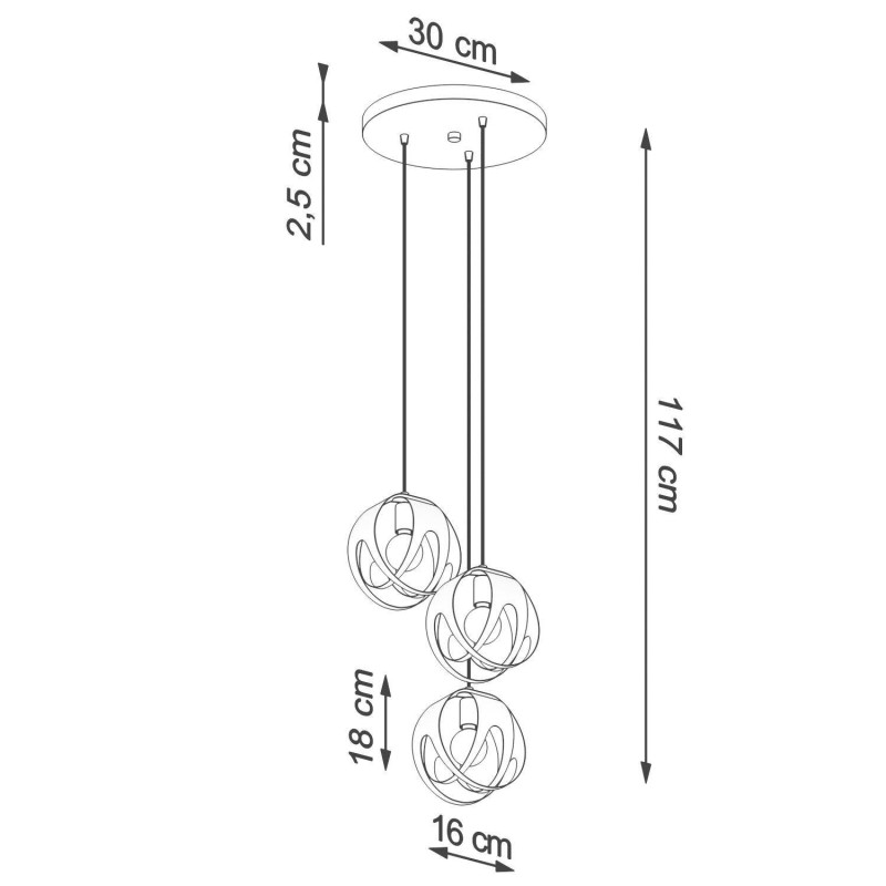 Suspension design TULOS 3xE27 - noir