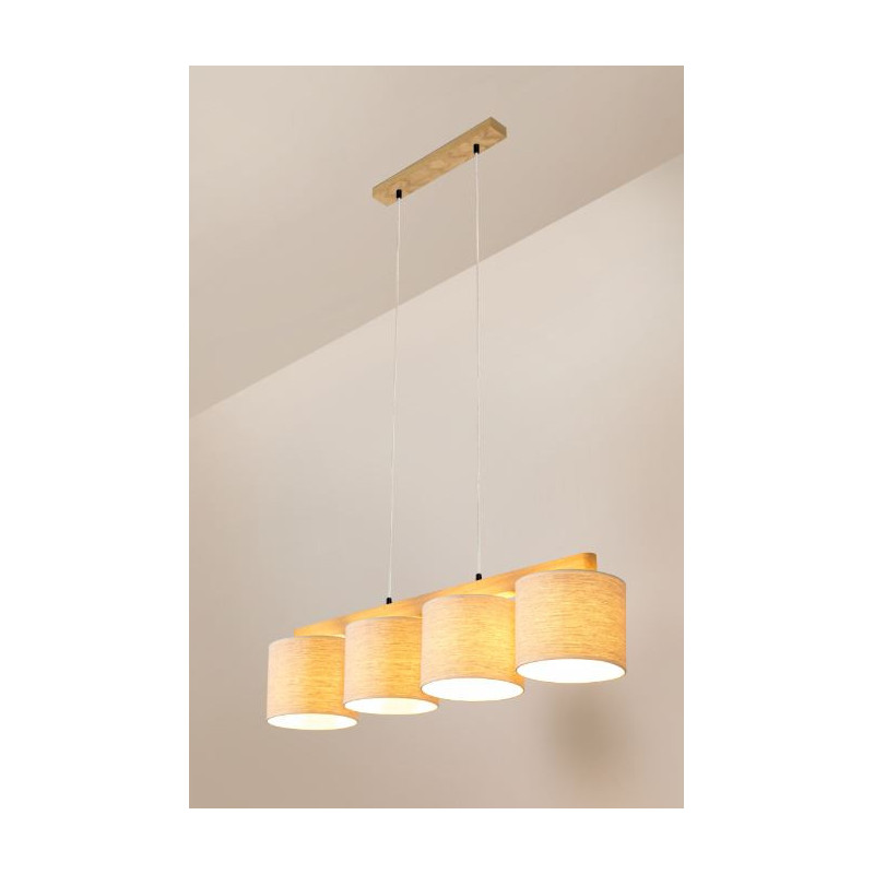 Suspension luminaire design BOHO RO 4xE27 - chêne huilé / beige