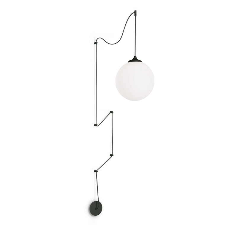 Suspension industrielle Design Brooklyn boule blanche et câble noir E27 noir