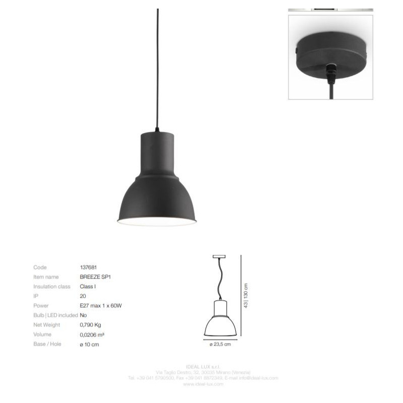 Luminaire Suspension Industriel BREEZE SP1 E27 noir