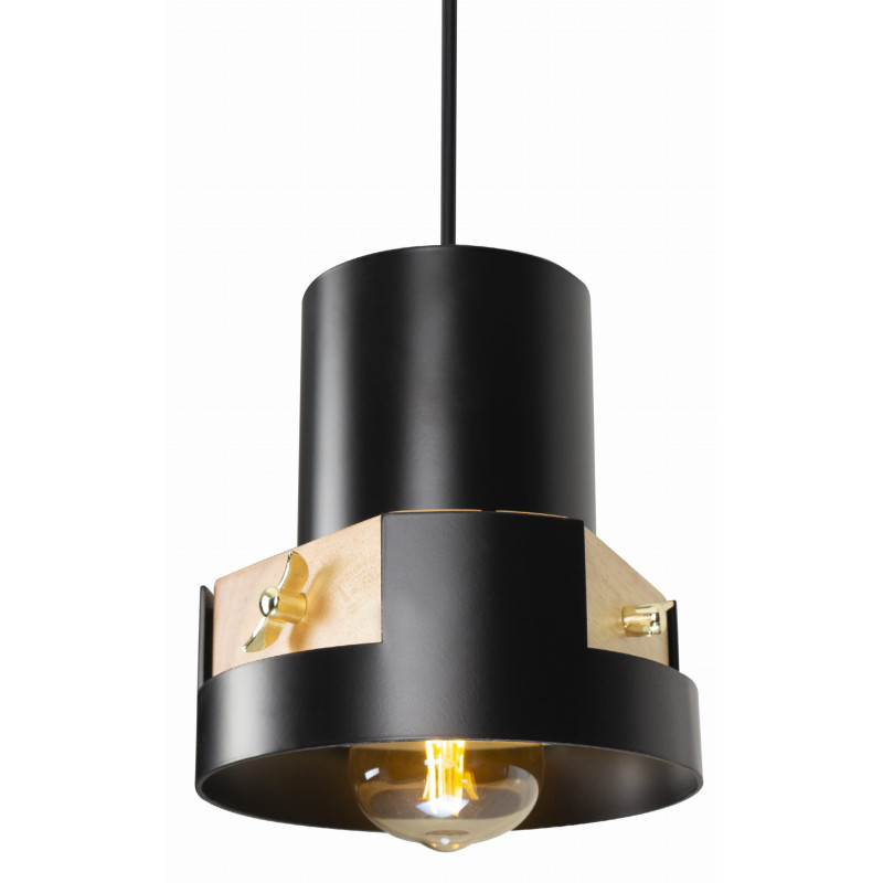 Suspension luminaire C-LINDER E27 - noir / bois