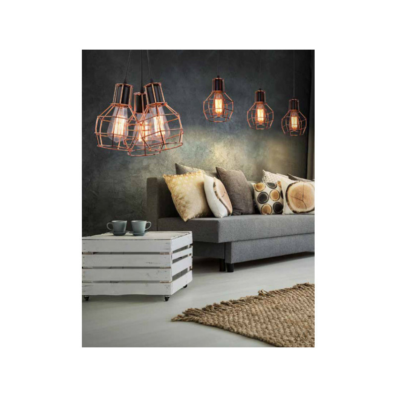 Suspension industrielle Design CARRON 3 E27 3x60W cuivre