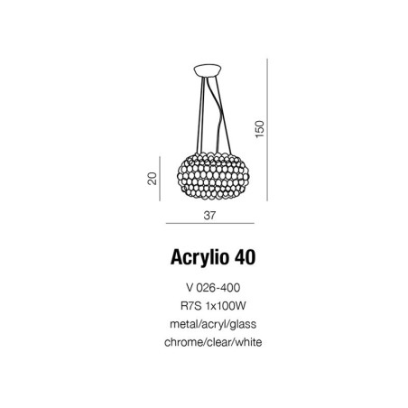 Suspension ACRYLIO 40 R7s - transparent / blanc / chrome Cristal
