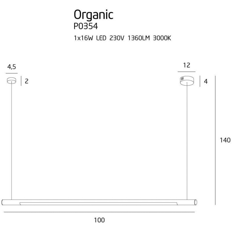 Lampe Design suspendue ORGANIC HORIZON LED 16W 3000K - noir