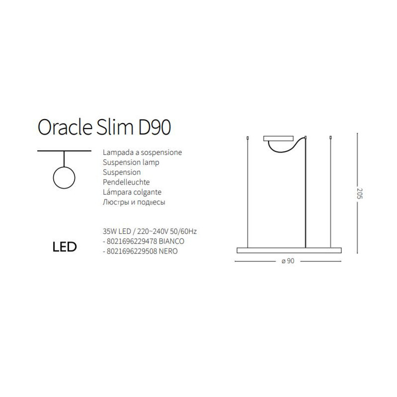 Lampe Design suspendue ORACLE SLIM D90 LED 51W 3000K - noir