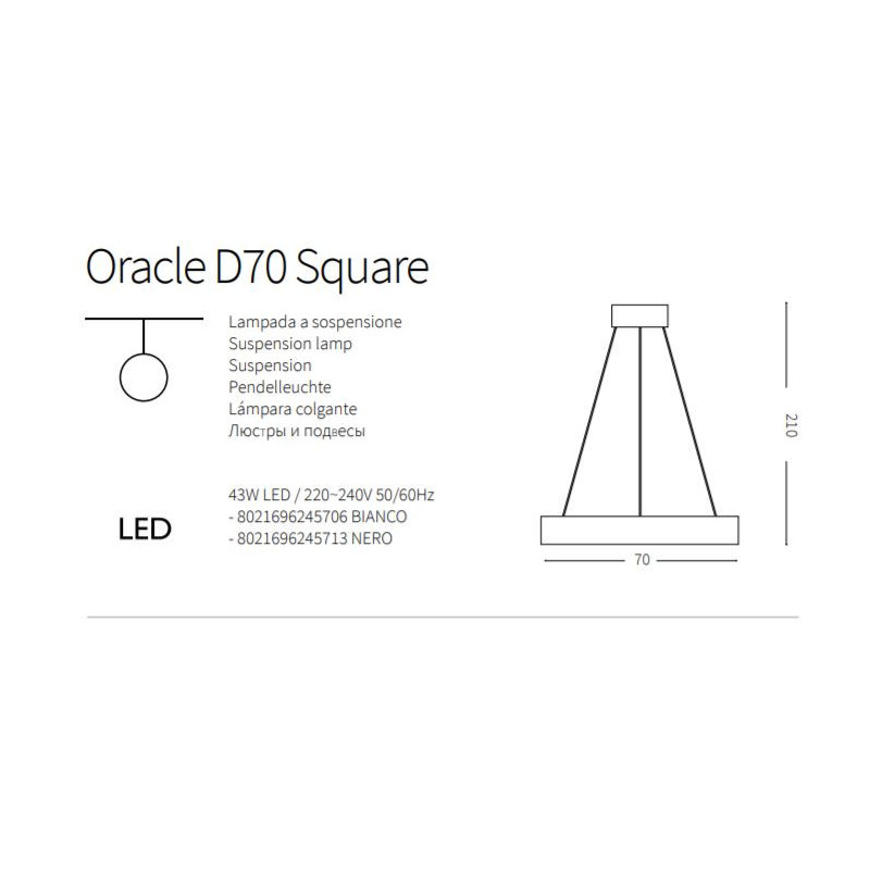 Luminaire Design suspendue ORACLE D70 SQUARE LED 43W 3000K - blanc