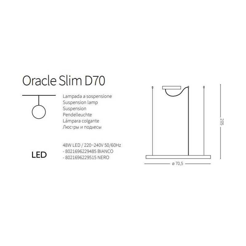 Luminaire Design suspendue ORACLE SLIM D70 LED 35W 3000K - noir