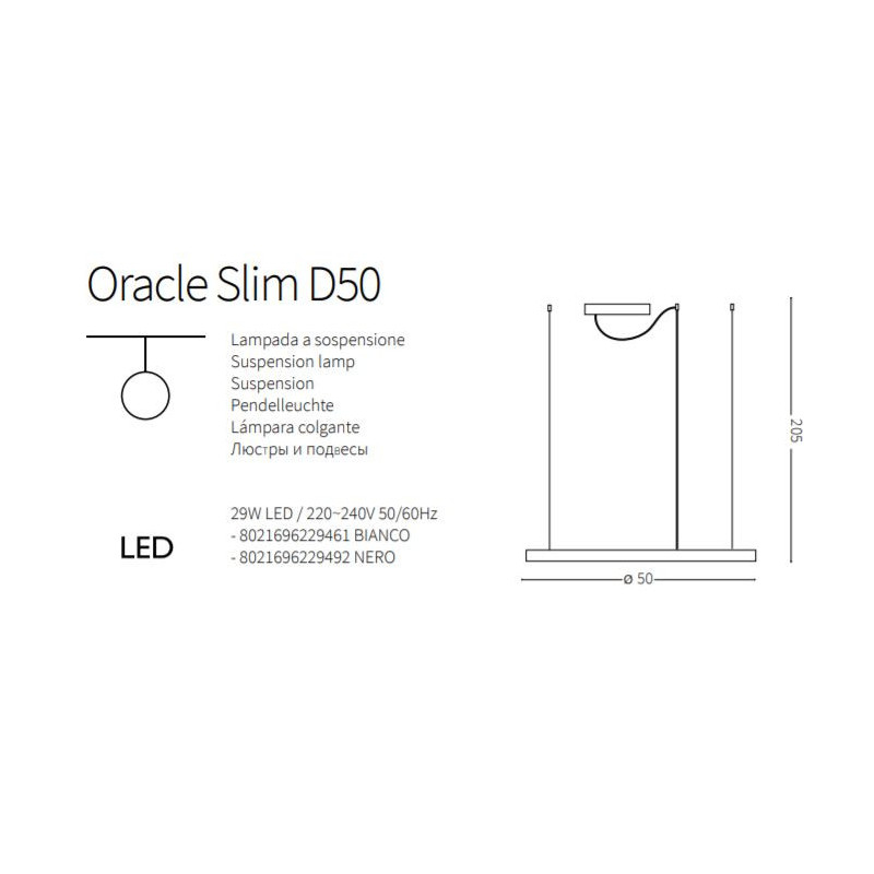 Lampe Design suspendue ORACLE SLIM D50 LED 30W 3000K - noir