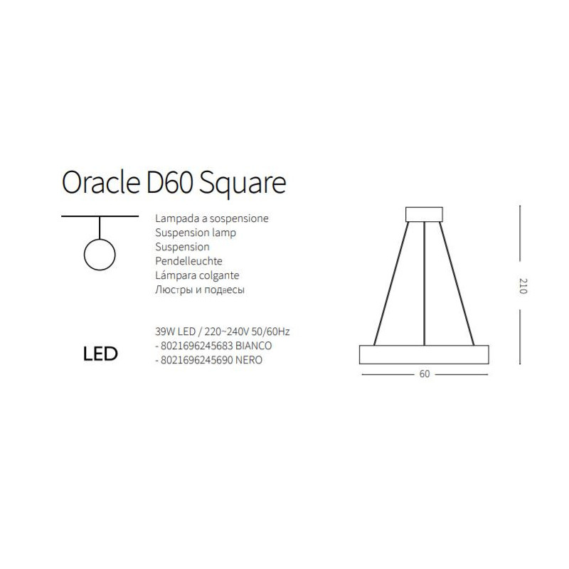 Luminaire Design suspendue ORACLE D60 SQUARE LED 39W 3000K - blanc