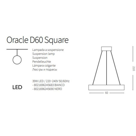 Luminaire Design suspendue ORACLE D60 SQUARE LED 39W 3000K - blanc