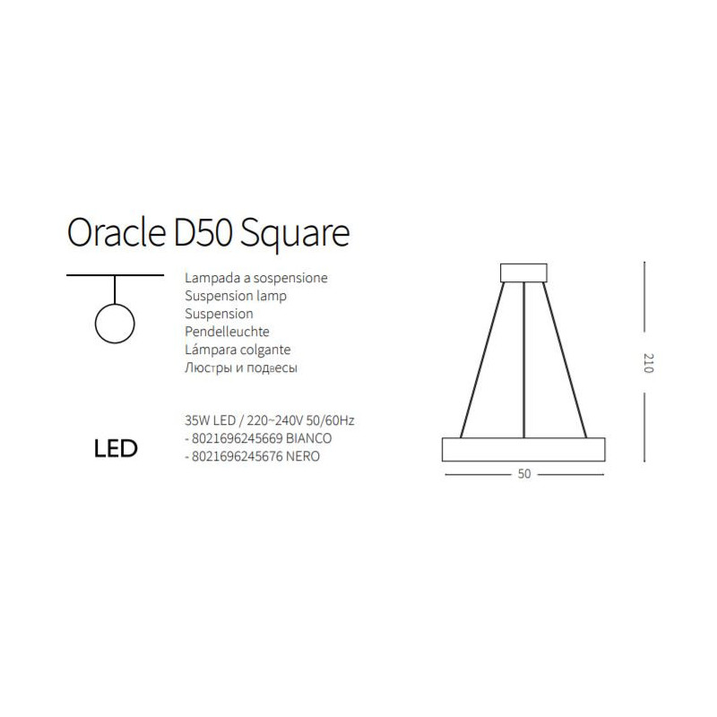 Lampe Design suspendue ORACLE D50 SQUARE LED 35W 3000K - noir