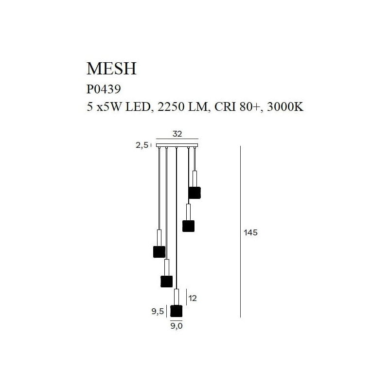 Lampe Design suspendue MESH LED 25W 3000K - noir / or