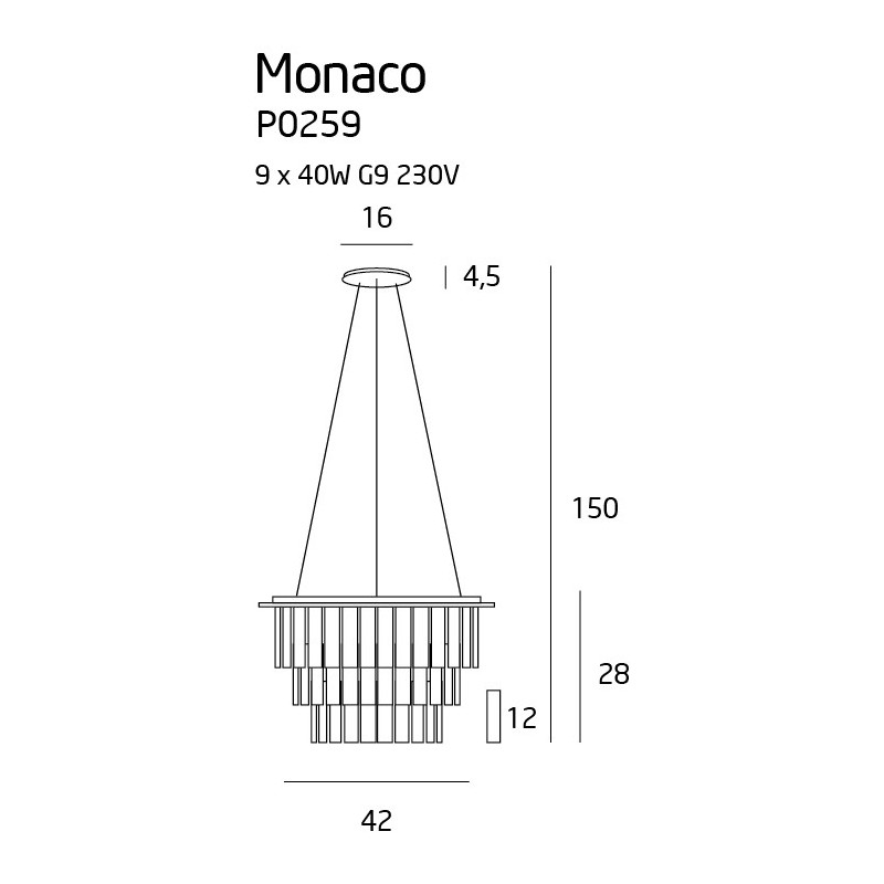 Lampe suspendue MONACO 9xG9 - chrome / transparent Cristal