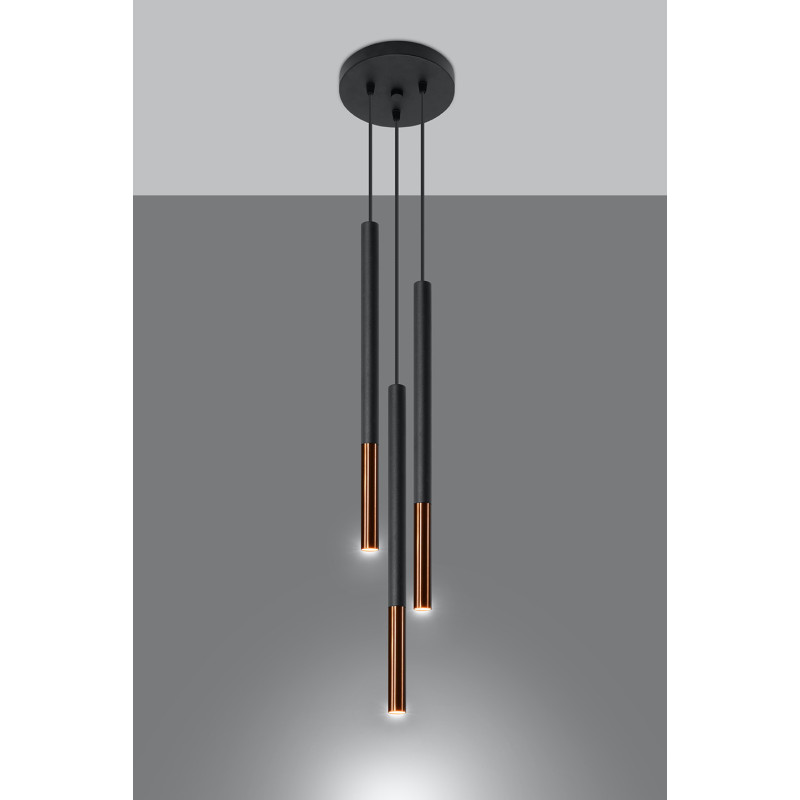 Suspension luminaire design MOZAICA 3P 3xG9 - noir / cuivre