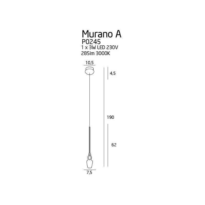 Lampe Design suspendue MURANO A LED 3W 3000K - chrome
