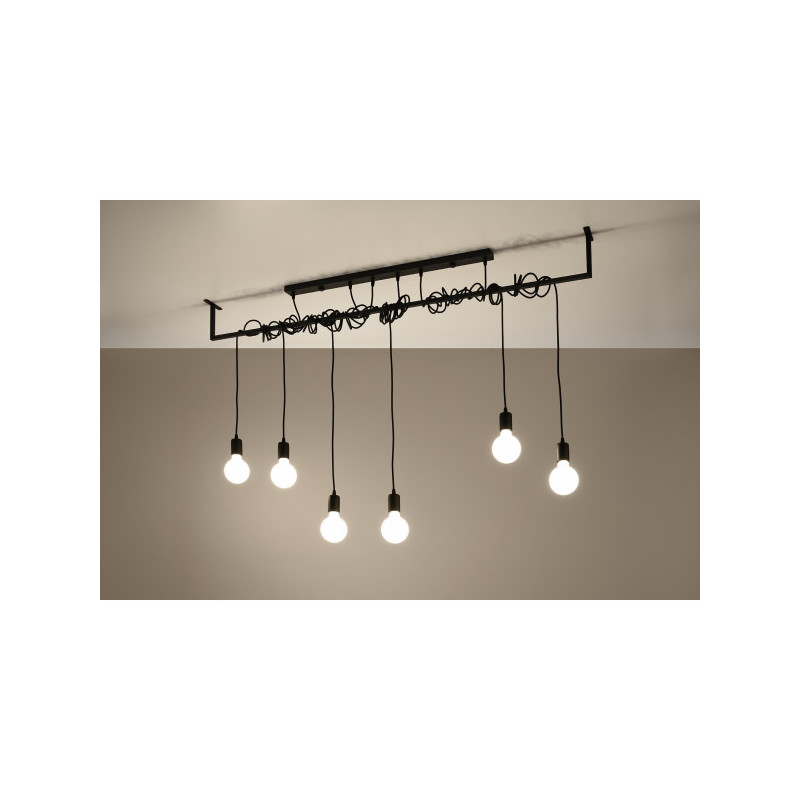 Suspension industrielle SALAMANQUE 6xE27 - noir