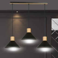 Lampe Suspendue design ROWEN 3xE27 - noir / bois