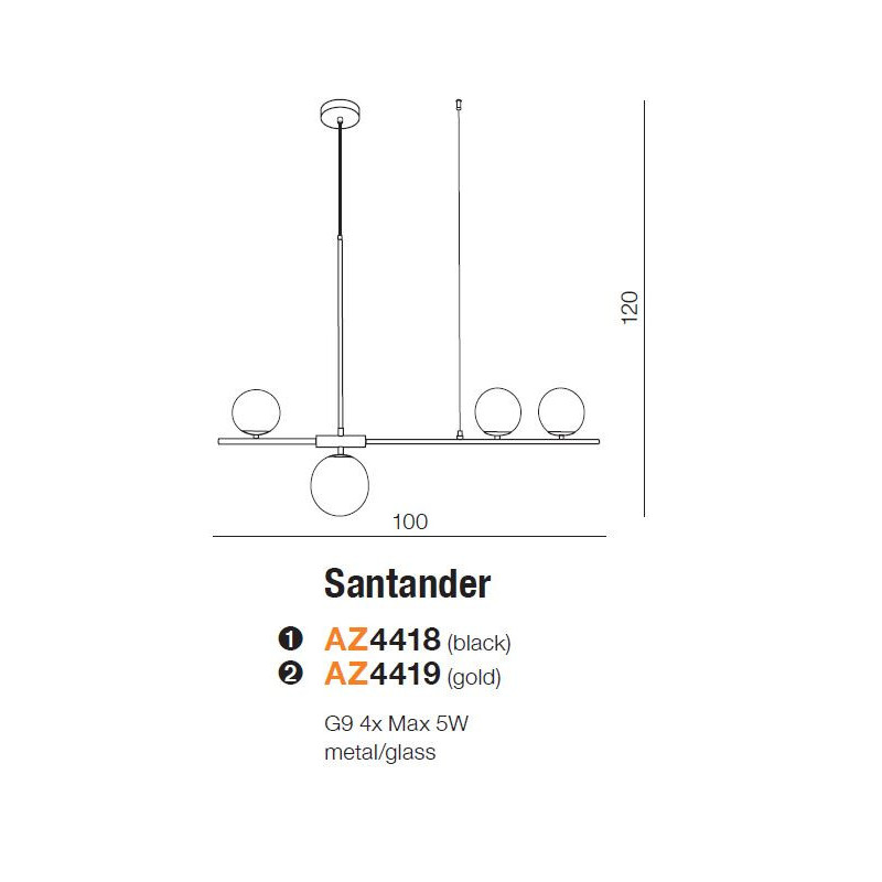 Suspension luminaire SANTANDER 4xG9 - or