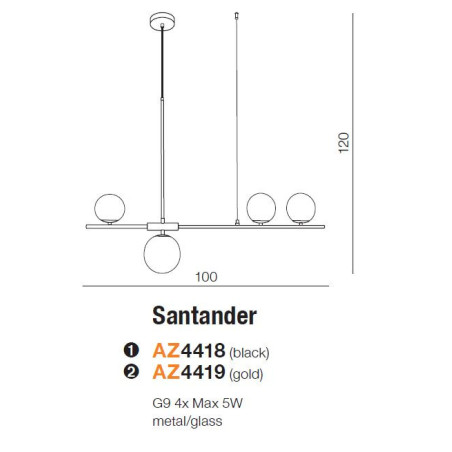 Suspension luminaire SANTANDER 4xG9 - or