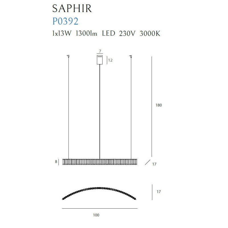 Lampe suspendue SAPHIR LED 13W 3000K - chrome / cristal