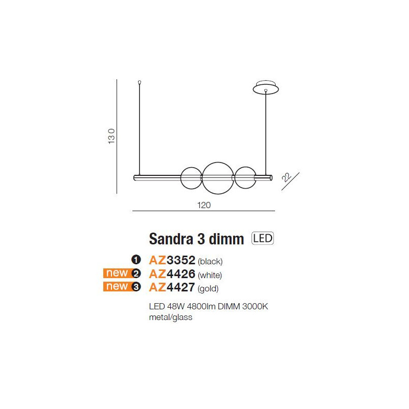 Lampe Design suspendue SANDRA 3 LED 48W 3000K DIM - blanc