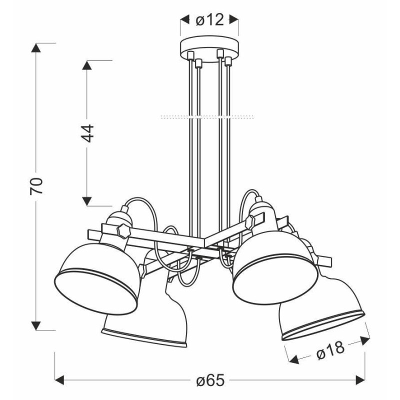 Suspension industrielle Design RENO 4xE27 - noir / cuivre