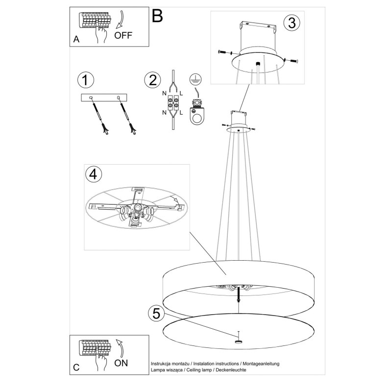 Lampe Suspendue avec abat-jour SKALA 100cm 6xE27 - blanc