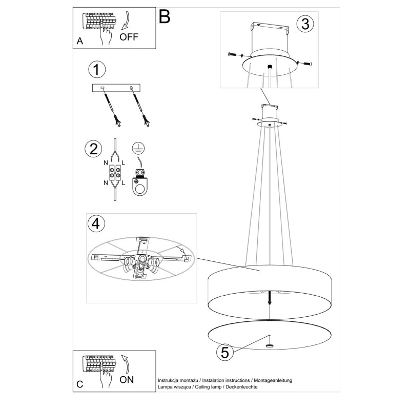 Lampe Suspendue avec abat-jou SKALA 70cm 6xE27 - blanc