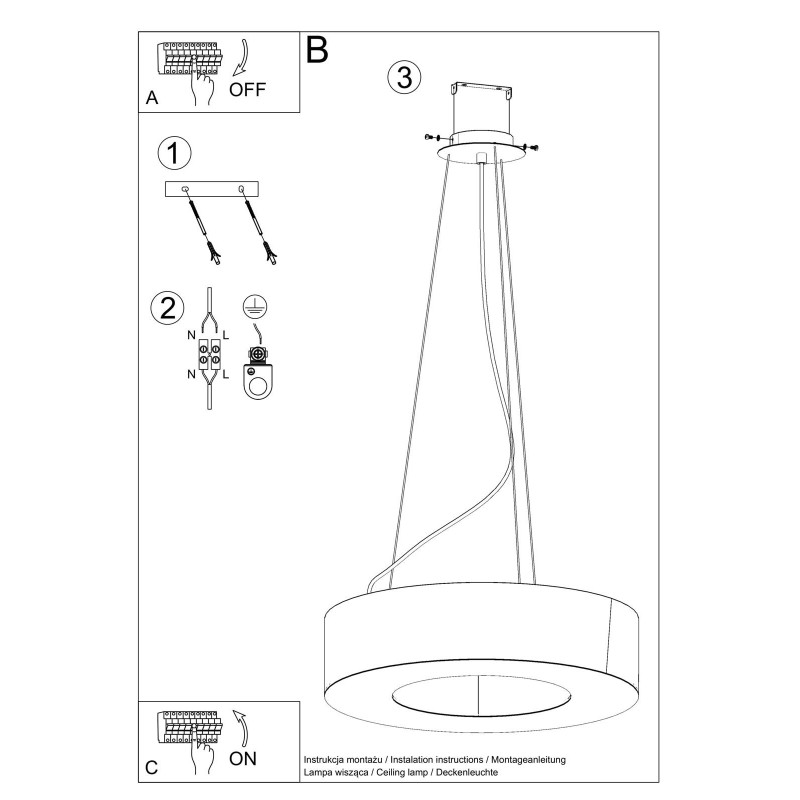 Lampe Suspendue avec abat-jour SATURNO SLIM 90cm 8xE27 - noir