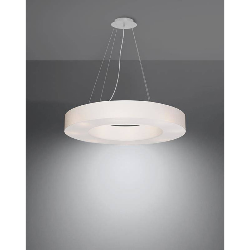 Lampe en suspension abat jour Design SATURNO SLIM 70cm 6xE27 - blanc