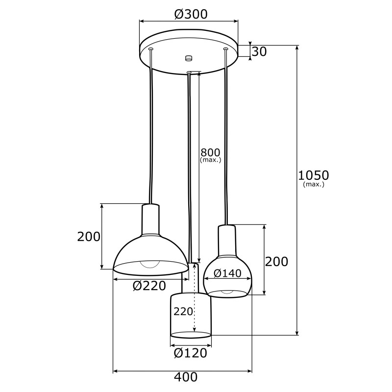 Suspension luminaire design SINES 3xE27 - orange