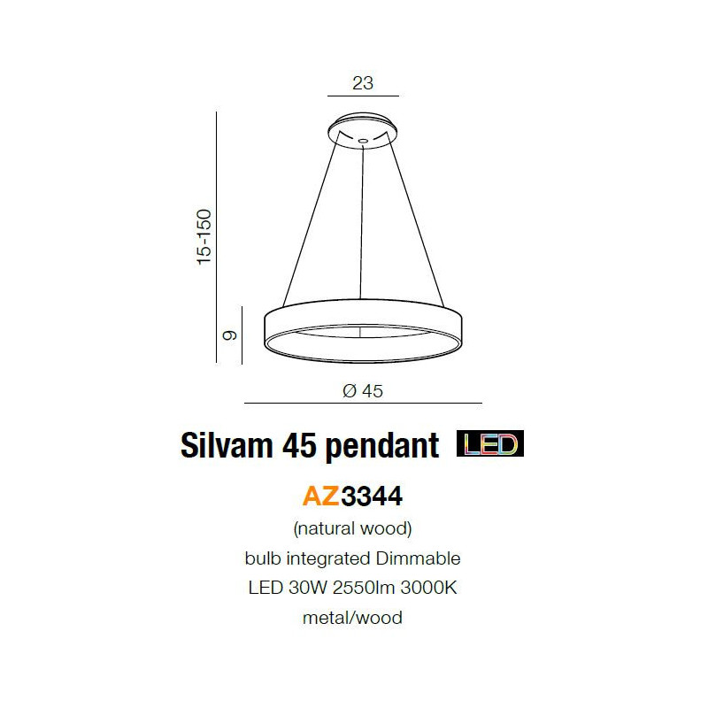 Luminaire Design suspendue SILVAM 45 LED 30W - bois exotique