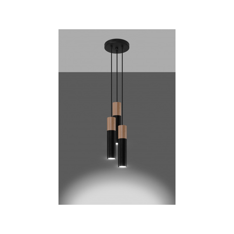 Suspension design PABLO 3P 3xGU10 - noir / bois