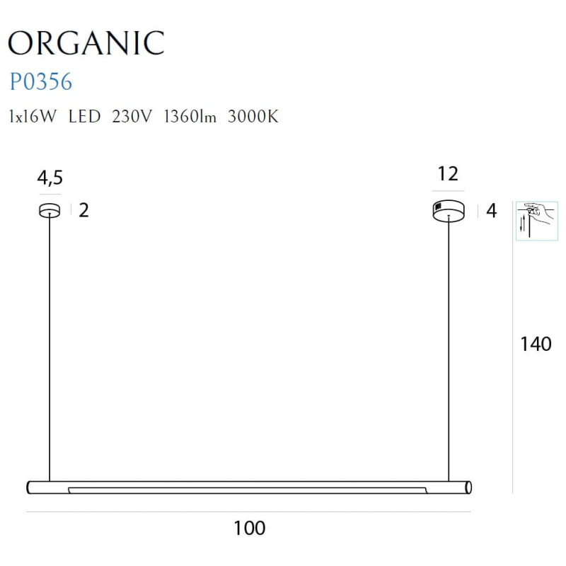 Lampe Design suspendue ORGANIC HORIZON LED 16W 3000K DIM - or