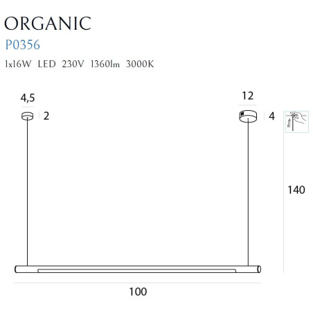 Lampe Design suspendue ORGANIC HORIZON LED 16W 3000K DIM - or