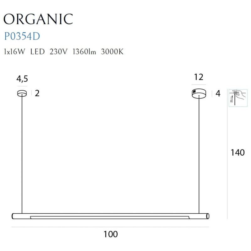 Lampe Design suspendue ORGANIC HORIZON LED 16W 3000K DIM - noir