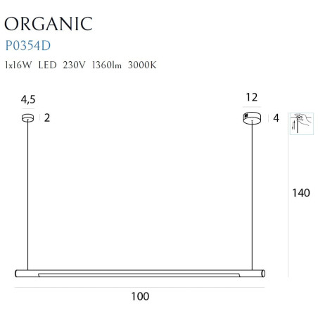 Lampe Design suspendue ORGANIC HORIZON LED 16W 3000K DIM - noir